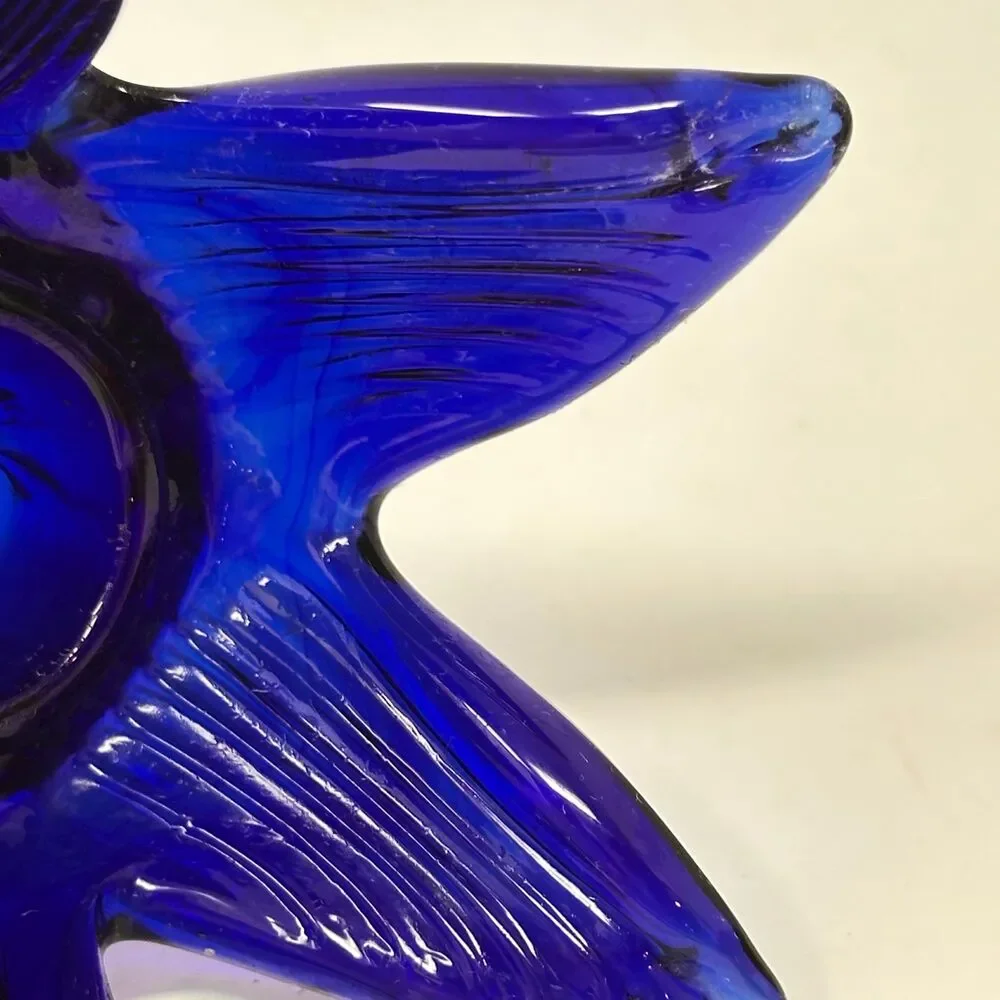 Vintage Cobalt Blue Glass Hanging Wall Pocket Bud Vase Jack in Pulpit Flared Rim